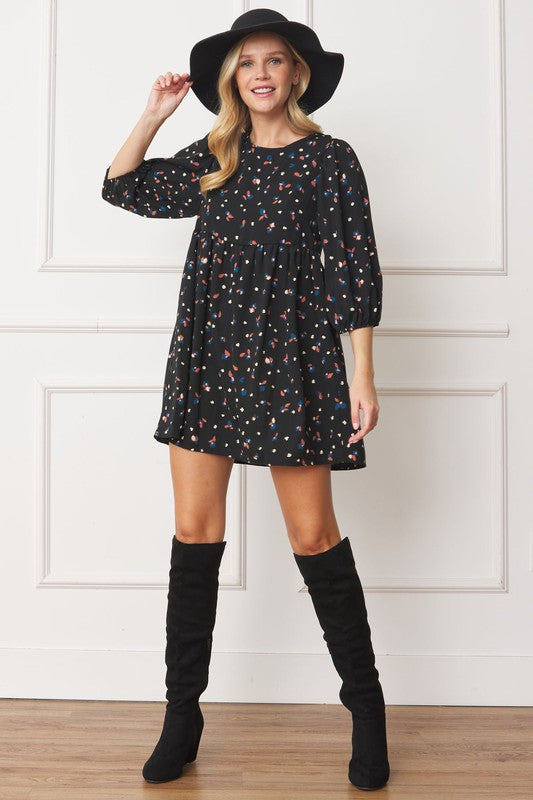 Plus Abstract Polka Dot Bishop Sleeve Mini Dress