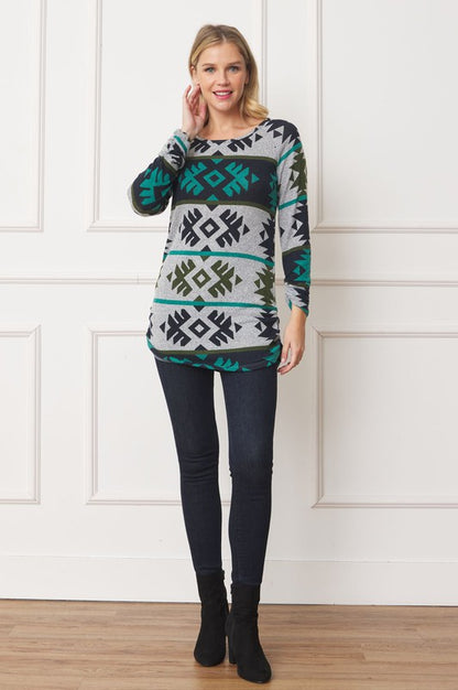 Aztec Shirred Side Accent Top