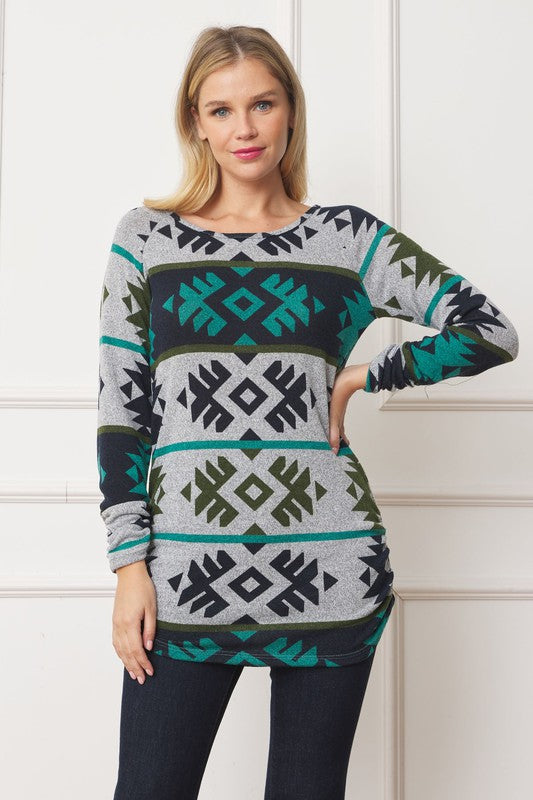 Aztec Shirred Side Accent Top