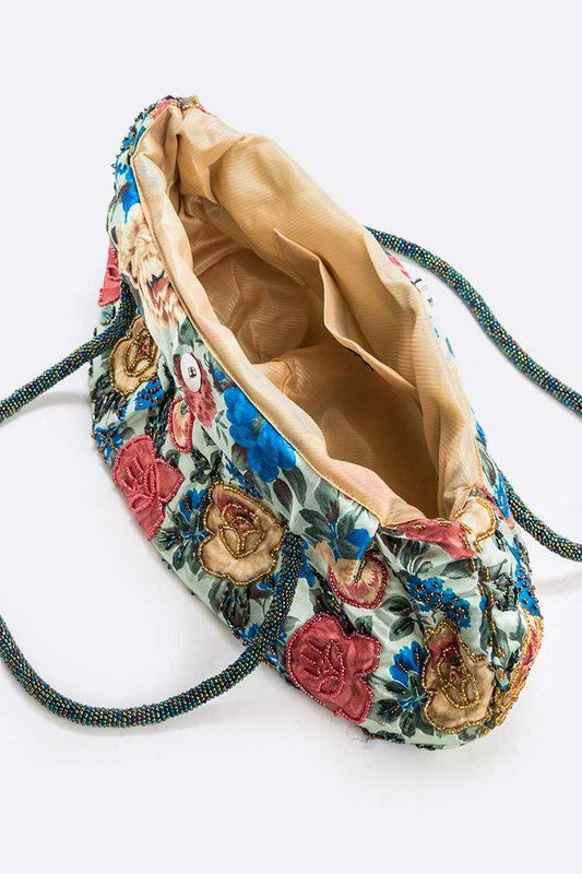 Flower Seed Beads Embellished Soft Shoulder Bag