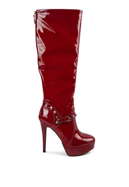 Patent Stiletto Heeled Mid Calf Boots