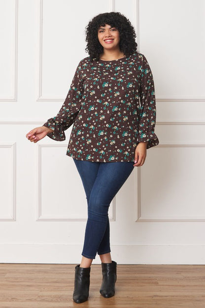 Plus Floral Ruffle Sleeve Tunic