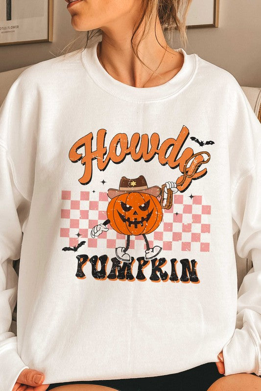 CHECKERED HOWDY PUMPKIN GRAPHIC SWEATSHIRT