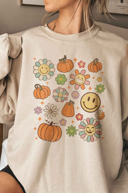 DAISIES AND PUMPKINS GRAPHIC SWEATSHIRT