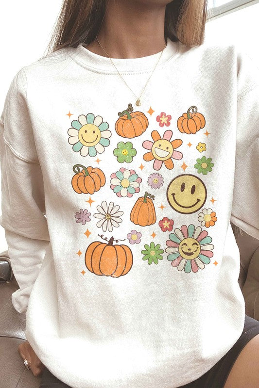 DAISIES AND PUMPKINS GRAPHIC SWEATSHIRT