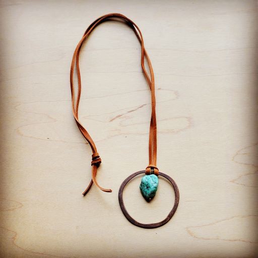 Cord Necklace with Gold Hoop and Turquoise