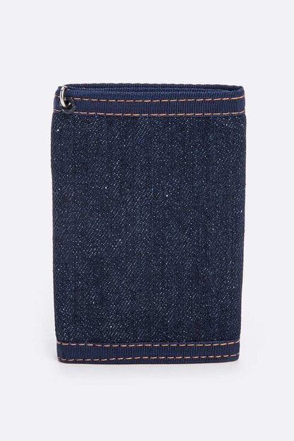 Embroidered Eye Patch Denim TriFold Wallet