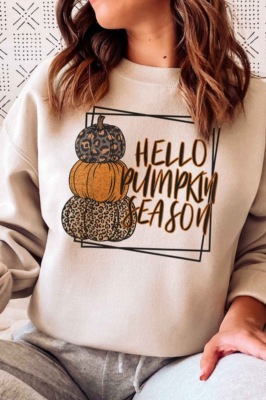 LEOPARD HELLO PUMPKIN SEASON GRAPHIC SWEATSHIRT