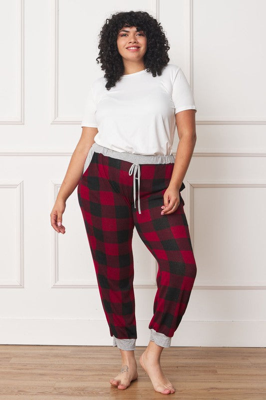 Plus Checkered Print Drawstring Jogger