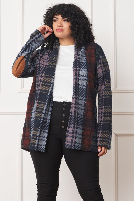 Multi Color Plaid Elbow Patch Cardigan