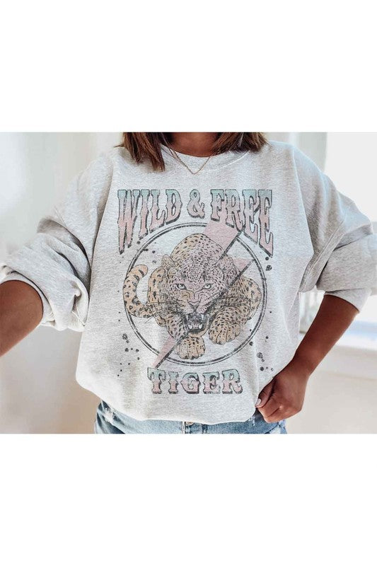 WILD AND FREE TIGER GRAPHIC OVERSIZED SWEATSHIRT