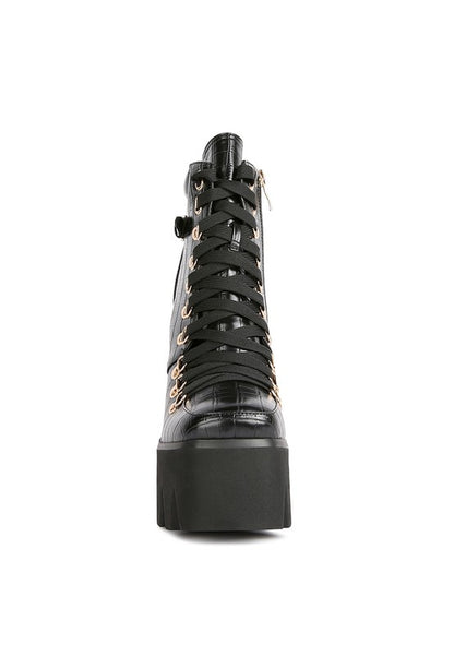 Boogie High Block Heel Lace Up Biker Boots