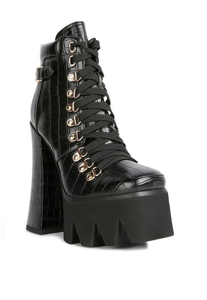 Boogie High Block Heel Lace Up Biker Boots