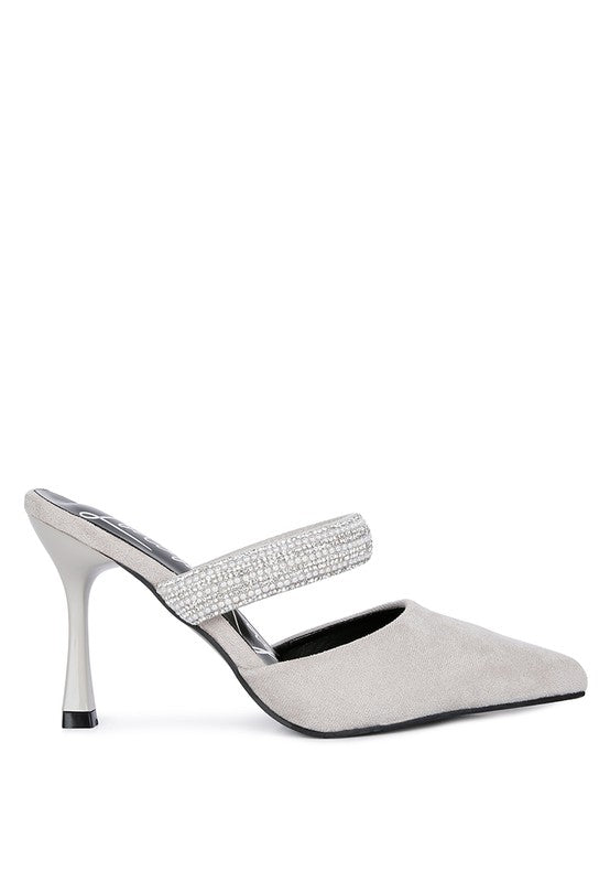 Fauci Diamante Strap Heeled Mules