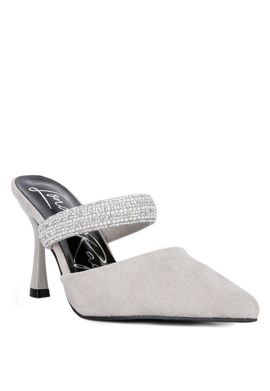 Fauci Diamante Strap Heeled Mules