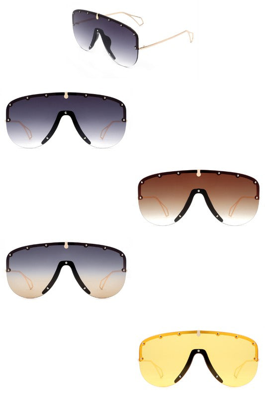 Retro Half Frame Oversize Aviator Sunglasses