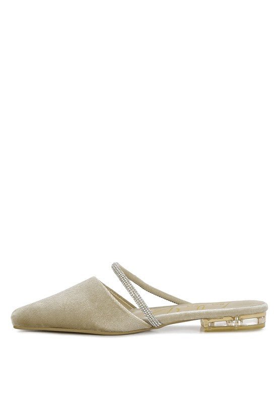 Turnon Velvet Diamante Detail Flat Mules