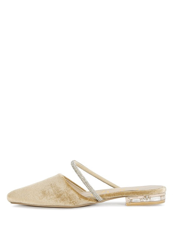 Turnon Velvet Diamante Detail Flat Mules