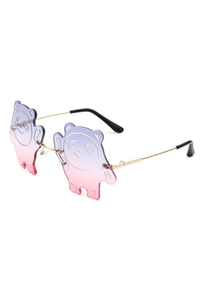 Kids Rimless Panda Colored Children Sunglasses