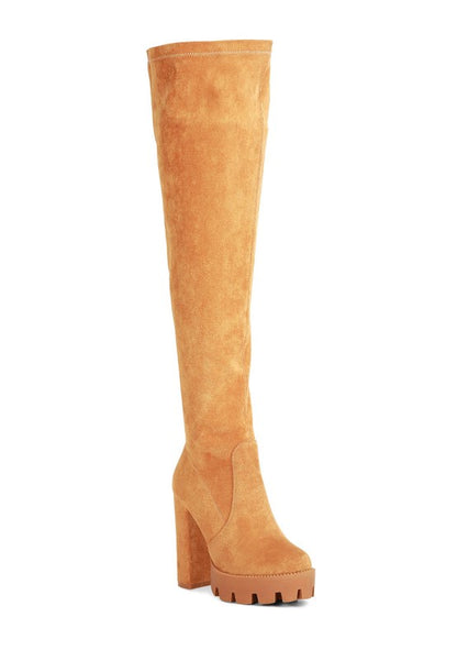 Maple High  Block Heeled Faux Suede Long Boots