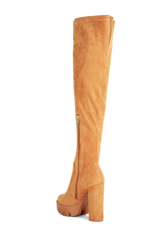 Maple High  Block Heeled Faux Suede Long Boots