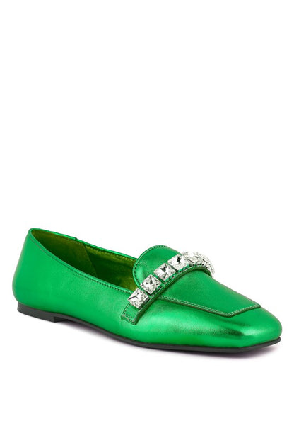 CHURROS Metallic Diamante Leather Loafers