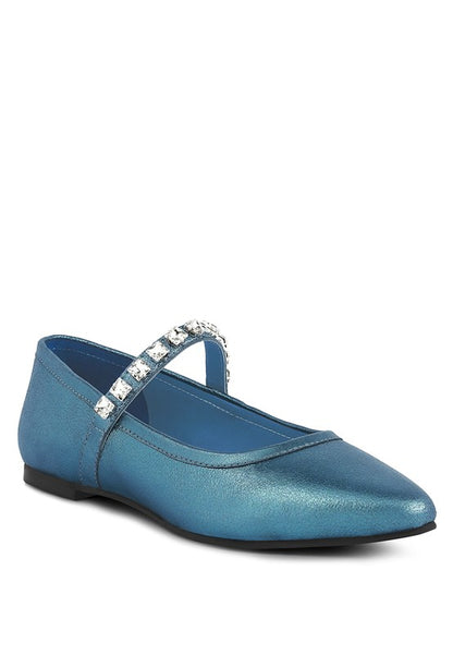 ALVERNO Metallic Leather Mary Jane Flats