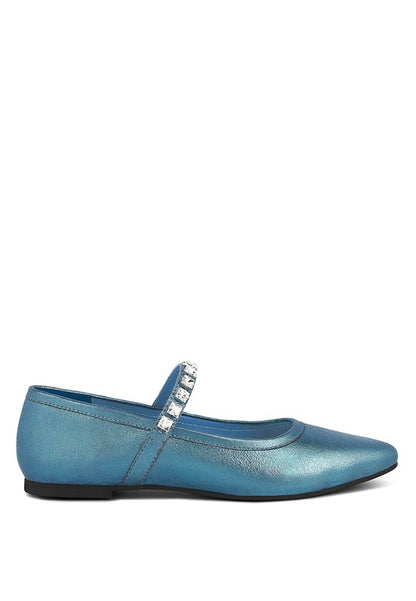 ALVERNO Metallic Leather Mary Jane Flats