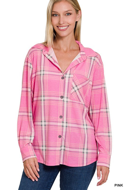 Plaid Shacket With Front Pocket