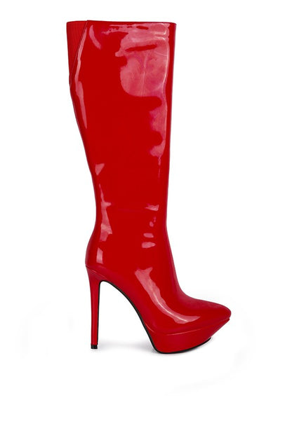 CHATTON Patent Stiletto High Heeled Calf Boots