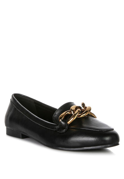 Chunky Metal Chain Faux Leather Loafers