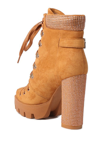 Birch Diamante Set Block Heeled Ankle Boot