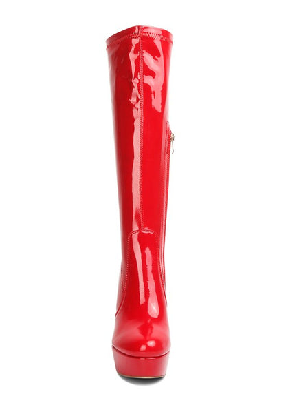 Shawtie High Heeled Stretch Patent Calf Boots