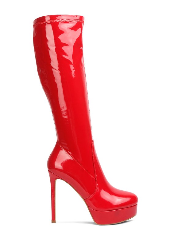 Shawtie High Heeled Stretch Patent Calf Boots