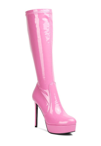 Shawtie High Heeled Stretch Patent Calf Boots