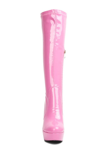 Shawtie High Heeled Stretch Patent Calf Boots