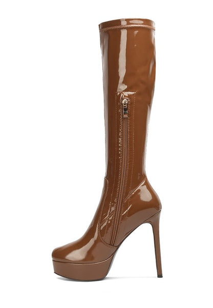 Shawtie High Heeled Stretch Patent Calf Boots