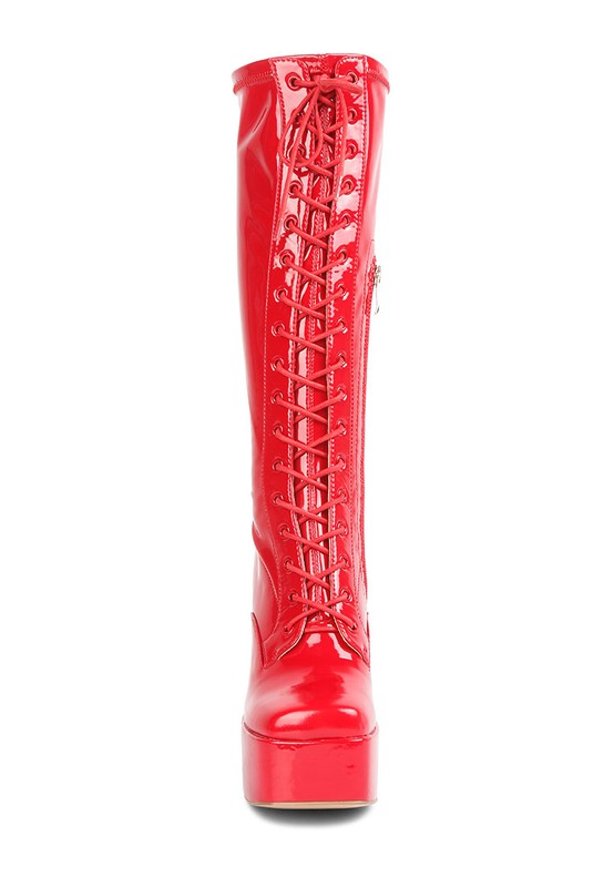 Snowflakes Patent Pu High Platform Calf Boots