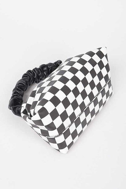 Checker Board Printed Crinkle Handle Swing Bag