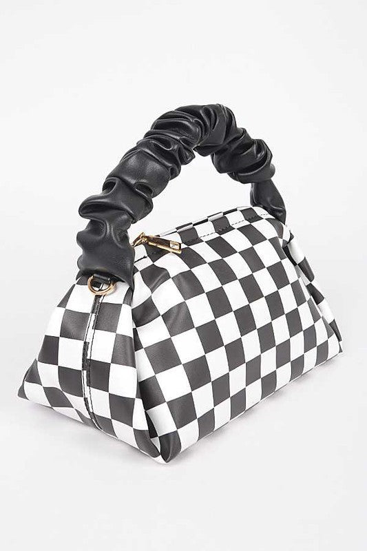 Checker Board Printed Crinkle Handle Swing Bag