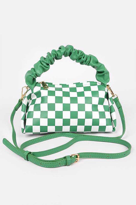 Checker Board Printed Crinkle Handle Swing Bag