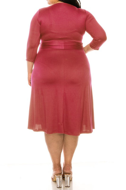 Plus size, solid faux wrap dress