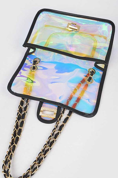 Holographic Vinyl Soft Clutch with Inner Pouch