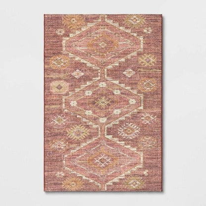 4x6 Feet Rust Washable Diamond Persian Style Rug