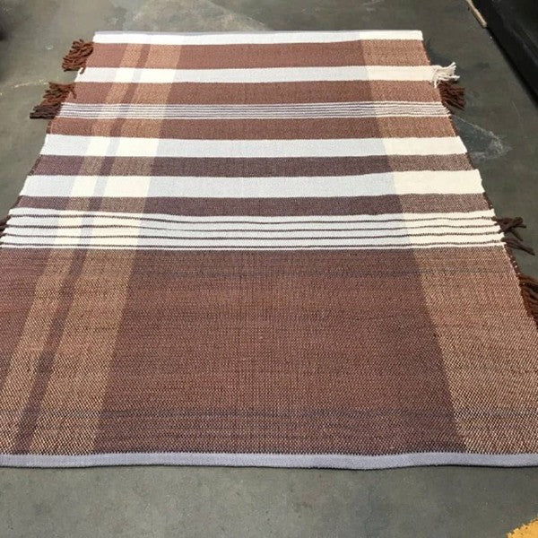 5x7 Feet Plaid Brown Flatweave Cotton Area Rug