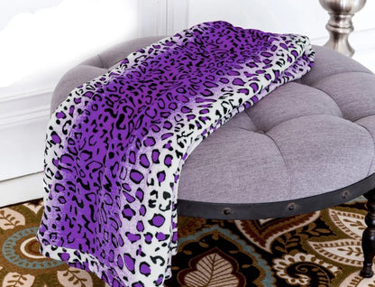 Leopard Purple Warm Cozy Throw Flannel Blanket