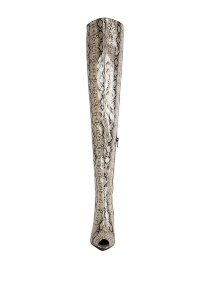 High Drama Snake print Stiletto Long Boots