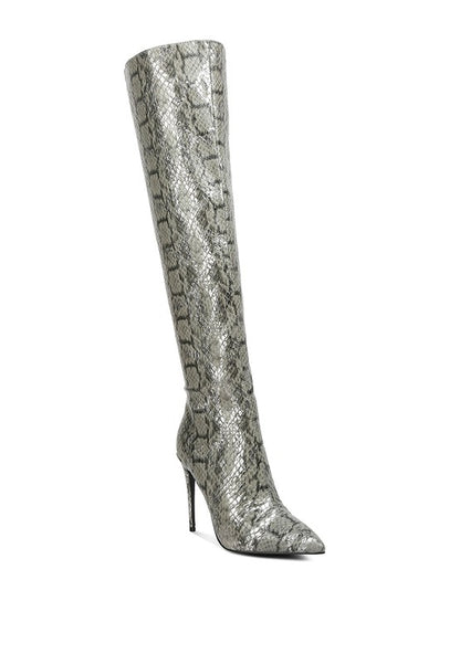 Catalina Snake Print Stiletto Knee Boots