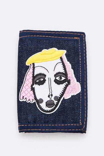 Girl Patch Denim Tri-Fold Wallet