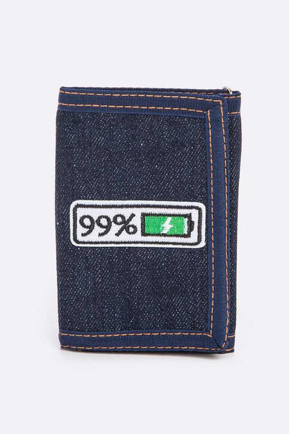 99 Battery Patch Denim Trifold Wallet